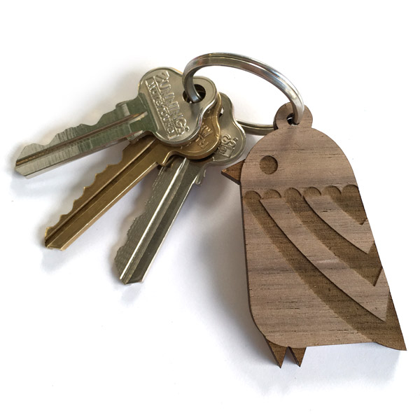 Wooden key ring of a laser cut bird