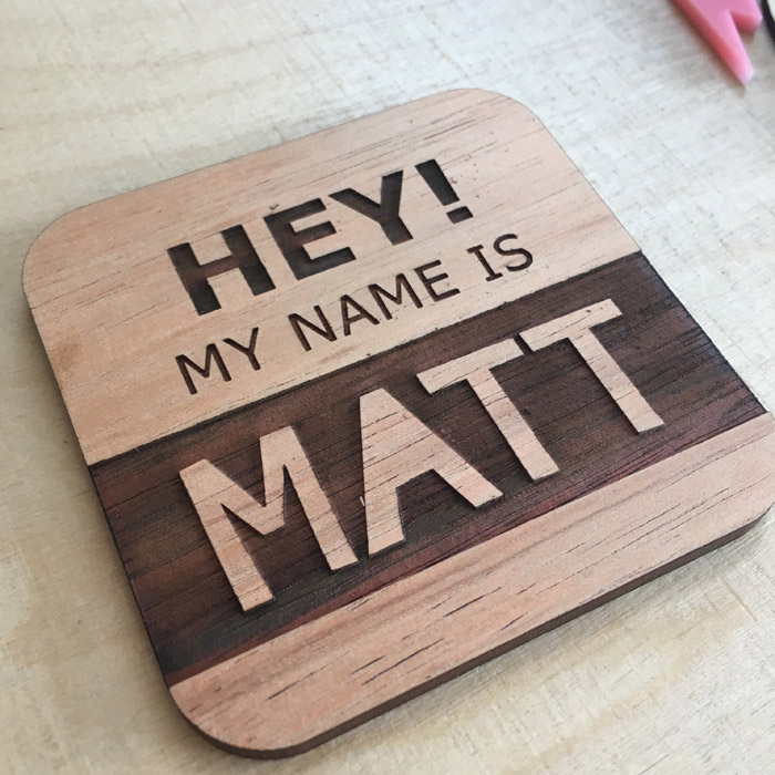 Engraved wooden name badge